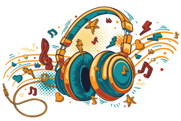 Music design - colorful audio headphones and musical notes