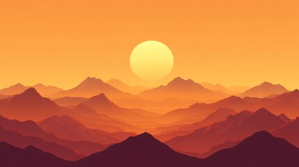 Fototapeta premium A minimalist, warm sunset over a mountain range.