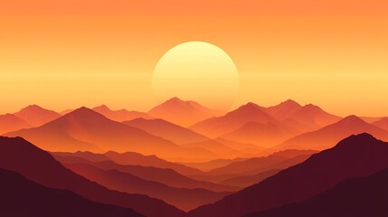 Obraz premium A digital illustration of a mountain range at sunset.
