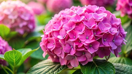 Close up of a pink Hydrangea Macrophylla flower