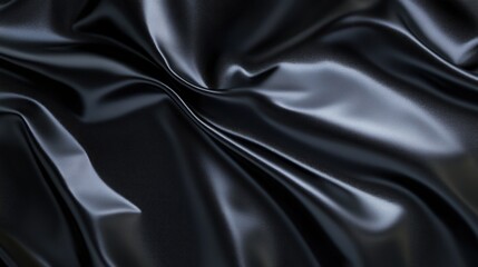 Obraz premium A close-up of smooth, black fabric showcasing elegant folds and a glossy texture.