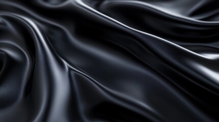 A close-up view of smooth, flowing black fabric showcasing texture and sheen.