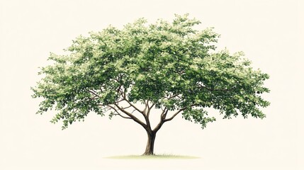 Obraz premium Single tree with lush green leaves isolated on white background.