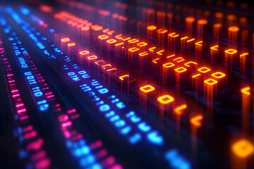 Obraz premium Abstract Binary Code Background With Glowing Orange and Blue Lights