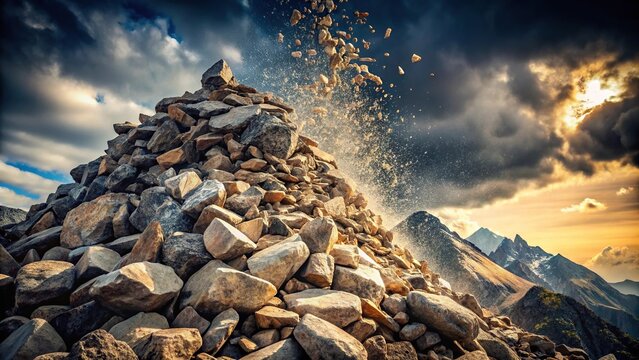 Close up of rocks falling down a mountain face