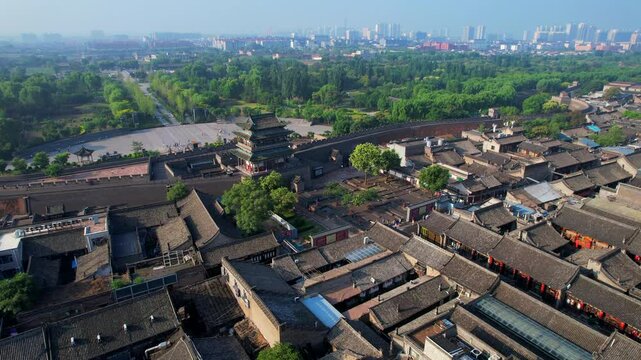 Chinese hutongs and pagoda in Pingyao traditional village