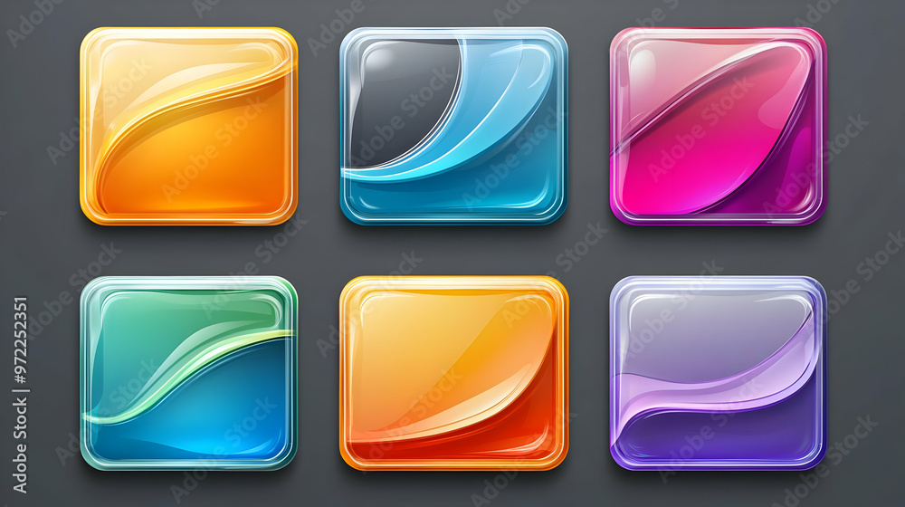 Wall mural glossy colorful square buttons with abstract wave design