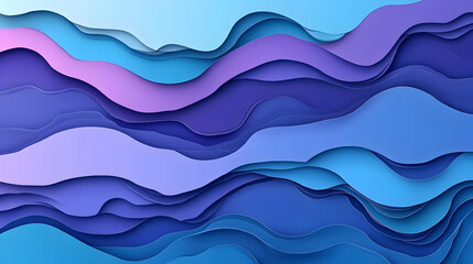 Fototapeta premium Abstract 3D Papercut Background with Blue and Purple Waves, Creating a Depth Effect, Ideal for Modern Design Projects