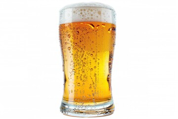 A close-up shot of a glass filled with frothy beer