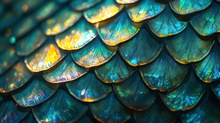 Close-up of iridescent fish scales showcasing vibrant colors and textures.