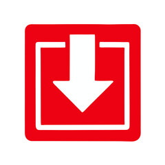 Down arrow vector icon. scroll illustration sign. Green arrow For graphic design, White arrow ib a red square