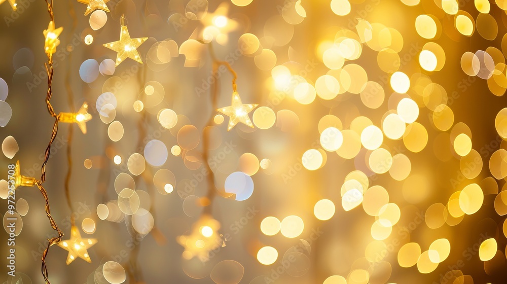 Wall mural golden lights with star bokeh background creating a festive and elegant atmosphere for celebrations 