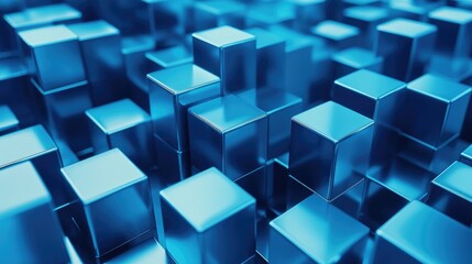 Obraz premium Abstract background with blue cubes in a 3D perspective.