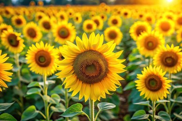 Fototapeta premium Close-Up field sunflowers full bloom capturing essence happiness positivity