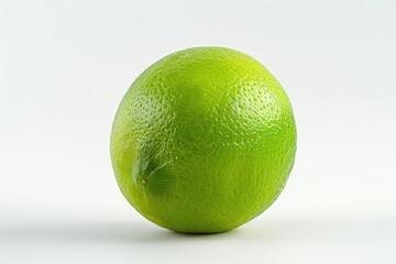 A single lime sitting on a white surface with nothing else in the frame