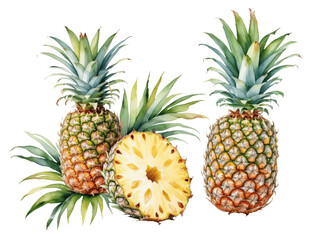 Fototapeta premium srt of watercolor pineapple isolated on transparent background