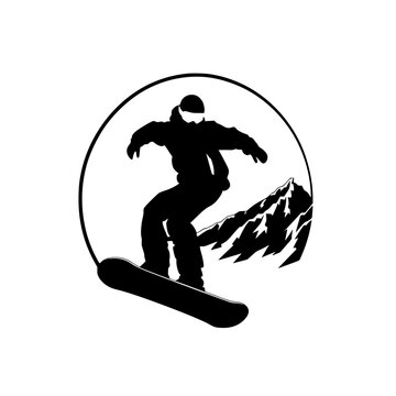 recommend clip art: Silhouette of snowboarder jumping over snowy mountain, Black and white silhouette of a snowboarder performing a jump over a mountain, symbolizing winter sports and adventure.
                    
                    