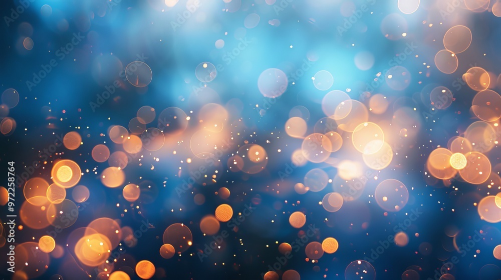 Wall mural abstract view of beautiful blue bokeh light effect design with sparkling circles and soft blur backg