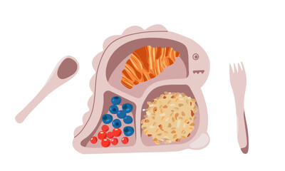 Breakfast time. Set of cute food icons in cartoon style for sweet design. Eggs, waffles with pancakes ,fruits and vegetables jam on cute plate for kids menu .