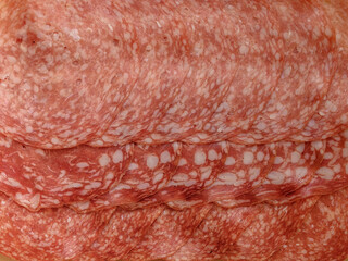 Trio salami w plastrach zbliżenie makro