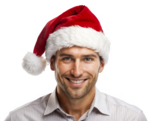Smiling man wearing a santa hat solated on the white background