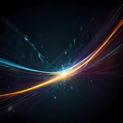 Abstract light beams crossing through a dark background, representing technology, connection, and network.