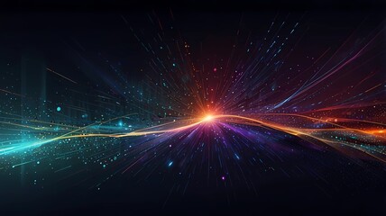 Fototapeta premium Abstract light beams crossing through a dark background, representing technology, connection, and network.