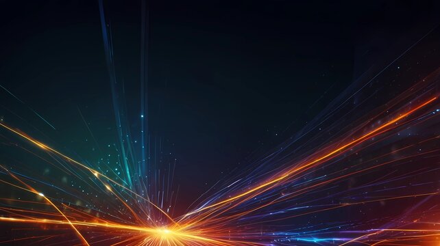 Abstract light beams crossing through a dark background, representing technology, connection, and network.