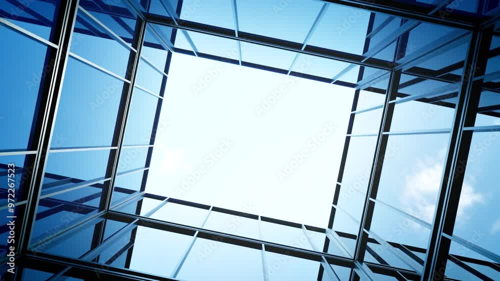 Aufkleber 3d rendering of modern architecture, Skyscraper corporate office building with glass window