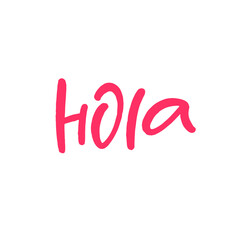 The word hola is written in pink on a white background © Octyabr