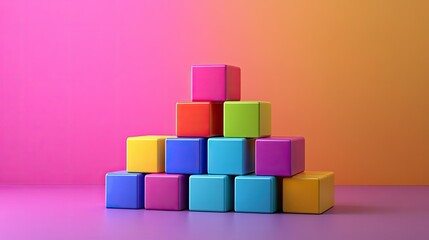 Obraz premium Colorful 3D cost structure blocks arranged in a pyramid, with plenty of copy space.