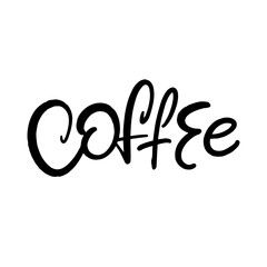 Coffee is beautifully written in elegant cursive on white background