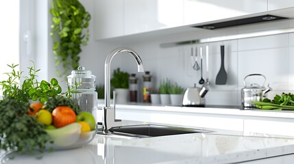 Modern Kitchen Design with Stainless Steel Sink and Faucet