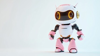 Pink and white robot on a white background.