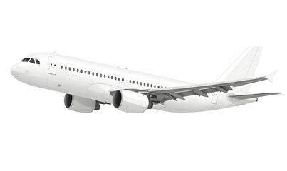 White airplane in flight, isolated on a white background.