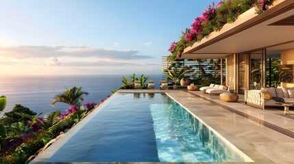 Fototapeta premium Modern Luxury Villa with Infinity Pool and Ocean View