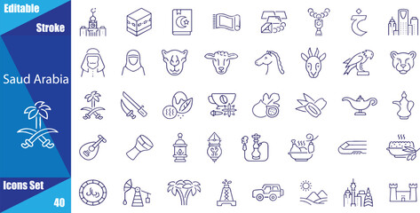 Saudi Arabia Line Icons. Contains such as buildings