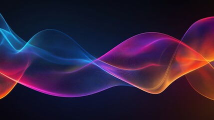 Abstract colorful glowing waves on a dark background.