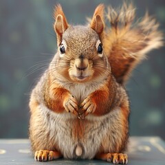 A close-up photograph of a fluffy squirrel with a bushy tail, showcasing its charming features and curious expression.