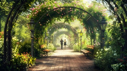 Fototapeta premium Romantic Stroll Through a Rose Garden