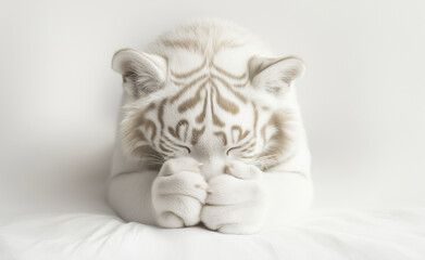 A white tiger sleeping in a sorry pose generated by AI