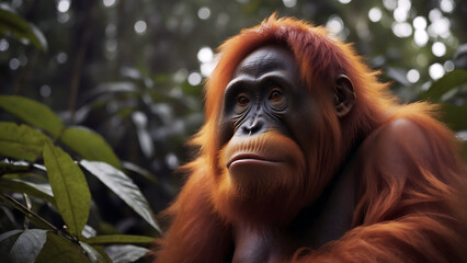 Fototapeta premium Portrait of orangutan in the jungle