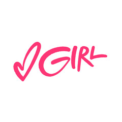 The word girl is crafted in pink with a heart symbol in the middle