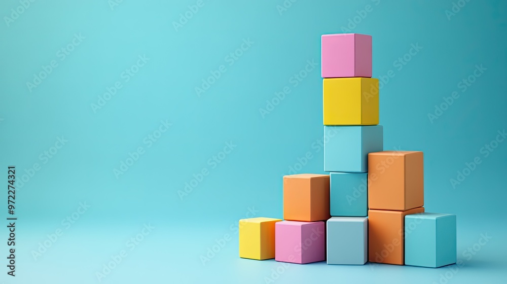 Poster stacked 3d blocks representing different cost elements in business, with surrounding copy space.