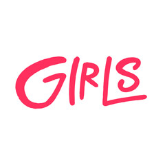 The word girls, beautifully written in pink, stands out on a white background