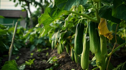 Fresh Zucchini Growing in a Lush Garden