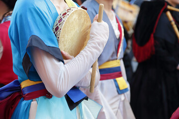 Musicians wearing one of the traditional folk costume from South Korea.