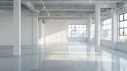 Minimalist Empty Room with Large Windows and Urban View