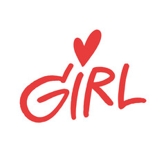 The word girl is in vibrant red with a heart symbolizing love