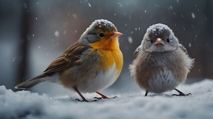 Cute birds in winter time